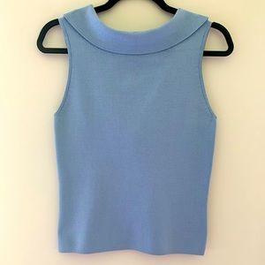 Sky blue, scoop back, silk sleeveless sweater.